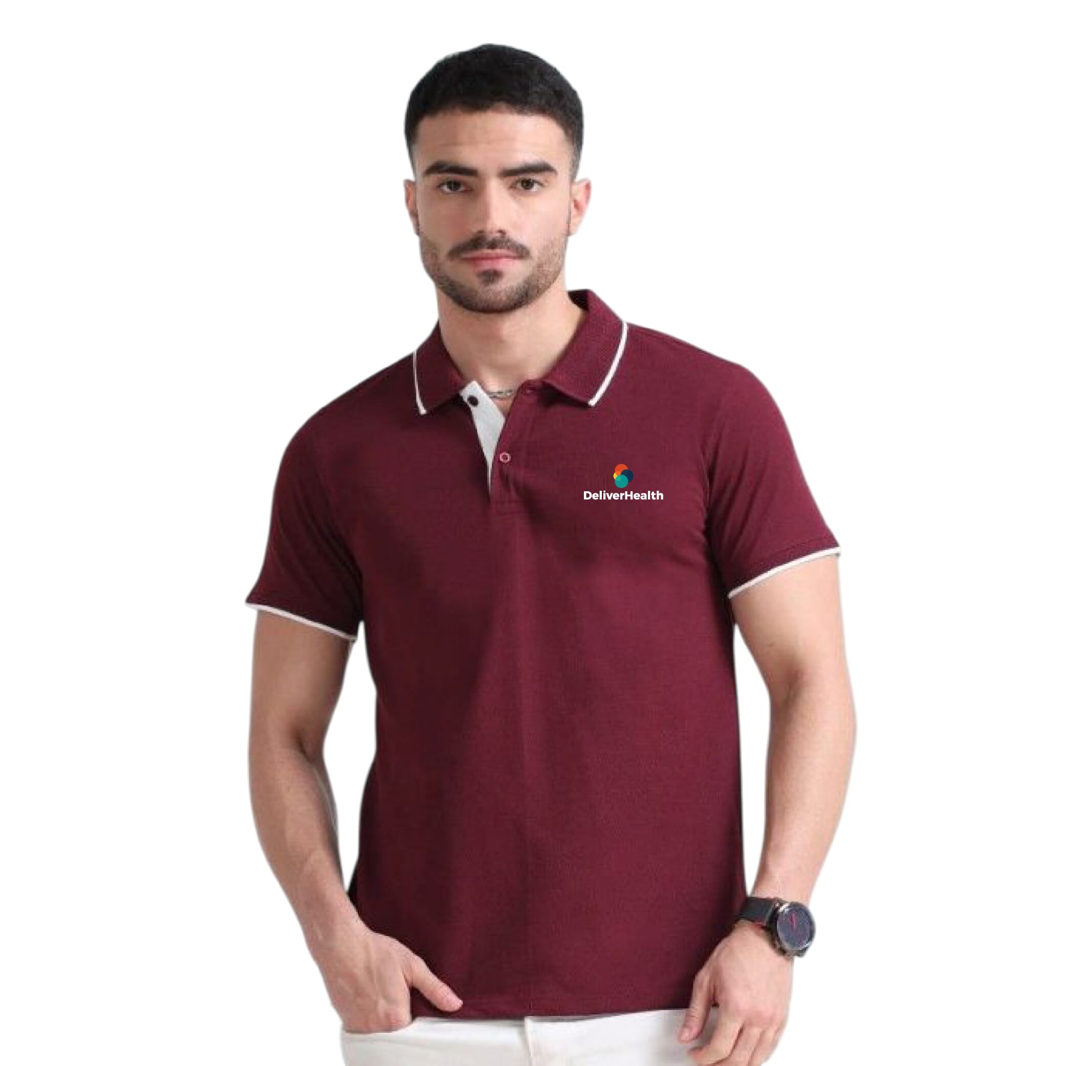Greys&Blues EcoBlend Polo Tshirt- Maroon with White Tipping